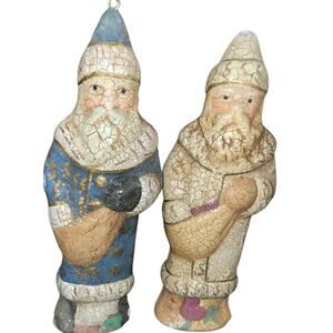 A Duo of Vintage Frozen Old World Father Christmas Santa Pair